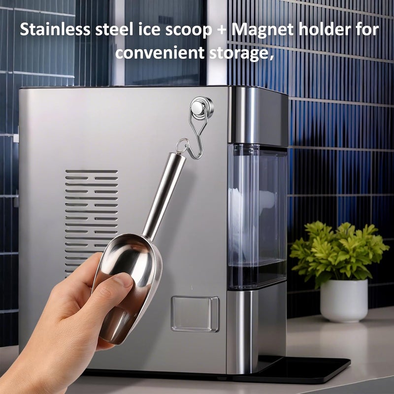 Juome 3oz Stainless Steel Ice Scoop for Freezer with Magnetic Holder, Metal Ice Scoop for Ice Machine, Small Ice Cube Scooper for Freezer Bin for Ge Profile Opal 2.0 Nugget Ice Maker - Image 5